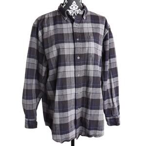 Men's Blue/Grey/Black Pendleton Long Sleeve Button Down Plaid Cotton Shirt - L